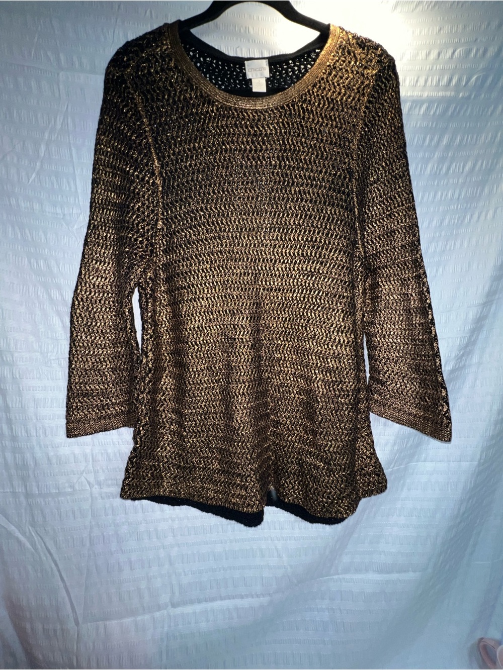 Chico's Bronze Open-Knit Lightweight Sweater Tunic